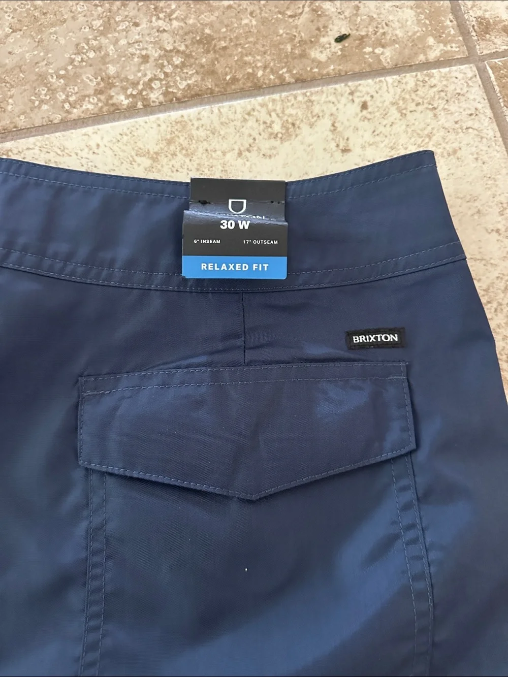 Brixton Vintage Nylon Men's Navy Swim Trunks with Orange Drawcord 30
